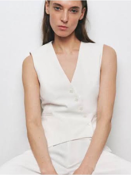 Zara Asymmetric Tailored Suit Vest/Waistcoat In White/Ecru - Size M